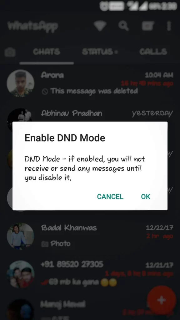 DND Mode in gb whatsapp 