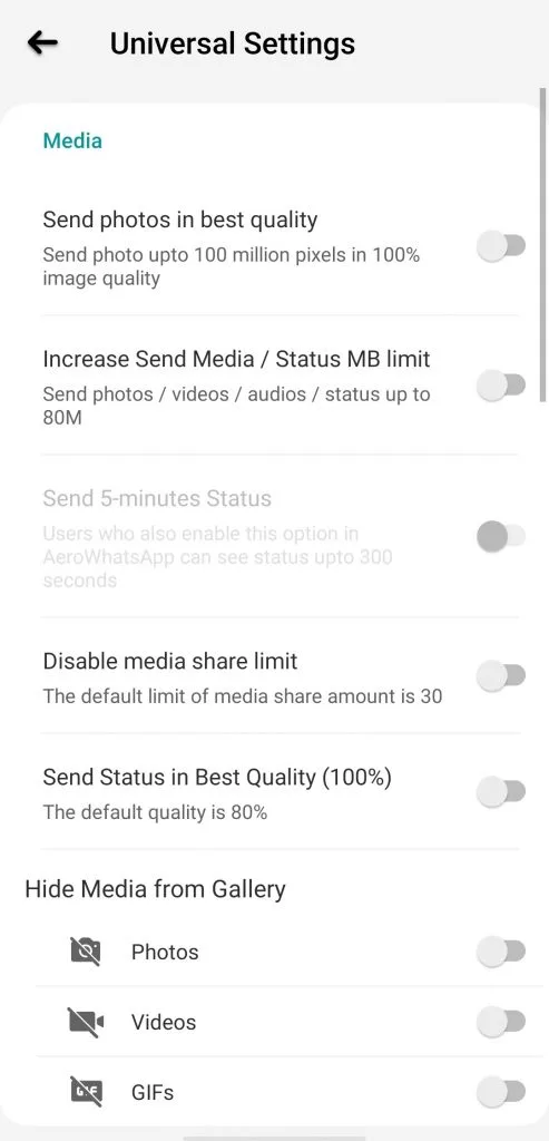 Whatsapp aero Media sharing limit