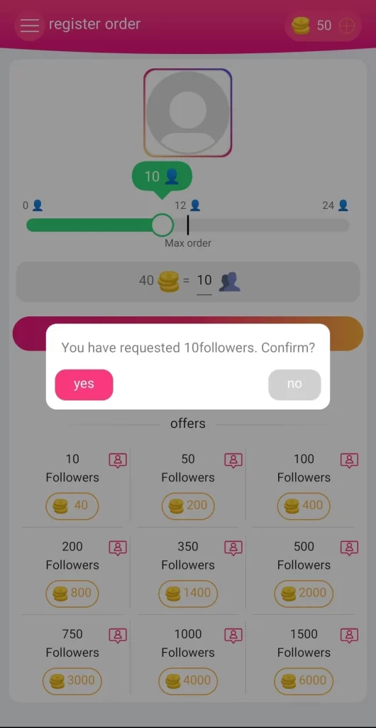 Buy Followers using the Coins 
