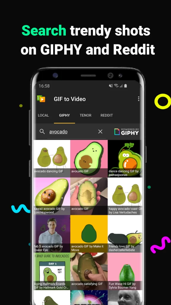 Search Trendy Shots and GIPHY and Reddit